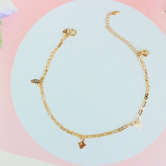 "Rose Gold Anklet with Floral & Charm Accents, XPAL1059 - Picture 5 of 12